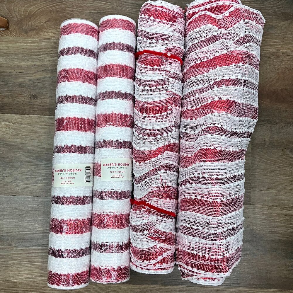 Christmas Wreath Deco Red White Mesh Rolls Deco Garlands Bows Lot Crafting